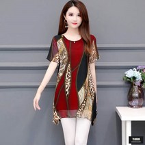 가바바 여성 빅사이즈 블라우스 호피무늬 포인트 반팔 블라우스 G46015