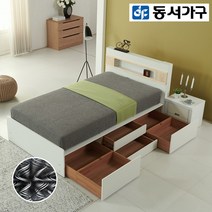 동서가구 루오 LED수납헤드 SS 2단서랍 침대 (양면매트)＋추가서랍 DF918016, 화이트