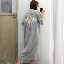 이힝 팝업 프린팅 이지룩 루즈핏 롱 원피스