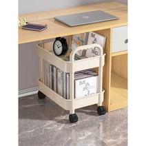 책꽂이 이동형 트롤리 북카트 이동식 도서관북카트, 2단 화이트 중형  바퀴 + 스티커 + 후크 포함 x