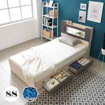 [1만원★즉시할인]장인가구 스텔라 LED 수납헤드 서랍형 침대 슈퍼싱글(매트포함), 오크워시