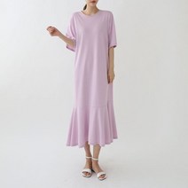 [바보사랑] 여자 여름 데일리 기본 반팔 머메이드 프릴 롱 원피스[옷자락]