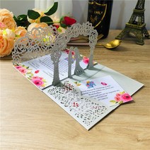 10 개/몫 3D 팝업 흰색 결혼식 초대 카드 삼중 접힌 레이저 컷 포켓 신부 및 신랑 인사말 IC144, [03] Whole set, [02] Light grey