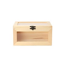 [셀프벨] 나무 반제품 꾸미기 소품함, 원목투명직사각보관함 (대)