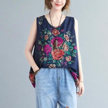 여성 오버핏 민소매 티셔츠 면 마 블라우스 나시티 플라워 여름 신상SFW0307001
