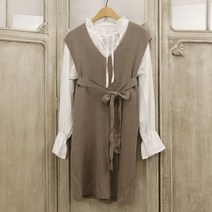 로브 잔골지 브이넥 가을 니트 롱 조끼 베스트원피스