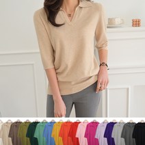 데일리앤 크로켓 캐시미어 브이넥 카라 5부 반팔니트 17컬러