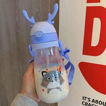 미즈우드 뿔 sippy 컵 귀여운 귀여운 귀여운 만화 컵 가을 휴대용 환경 친화적 인 스트랩 컵, 580ML, 보라색