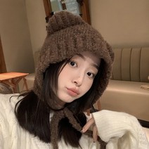 와이제이제 여성 겨울 곰돌이 귀도리 끈 귀달이모자