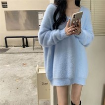 마마루시아 여성 롱 니트 스웨터 브이넥 롱티 앙고라 원피스 AY16