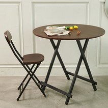픽차 다용도 접이식 식탁 테이블 접이식 의자, 원형 테이블 다크브라운 1개 의자 다크브라운 1개