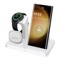 3 in 1 고속 무선 충전기 스탠드 삼성 갤럭시 플립 4 S22 울트라 S21 S20 워치 5 아이폰 14 13 12 아이워치 에어팟, 삼성 화이트, 1개