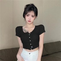 2023 Summer Shirt Women New Korean Cute O Neck Color Single Breasted Pleated Design Short Sleeve Top