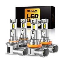 OXILAM H11H9H8 9005HB3 LED 전구 콤보 32000LM 400 밝은 6500K 쿨 화이트 1:1 크기 하이빔 로우빔 교체 4팩 H11 LED 전구 2개 및 900
