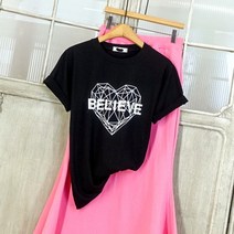 이힝 찰랑 레이온 기하학 하트 프린팅 반팔 레터링티셔츠 티셔츠
