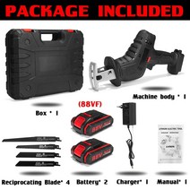 Wolike 무선 왕복 톱 88VF 4 블레이드 충전식 전기 금속 절단 목공 도구 키트 이온 배터리, CHINA, 88V 2battery EU PLUG