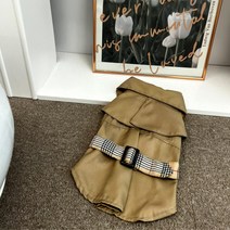 아지하루 강아지옷 케이프 체크 벨트 트렌치코트