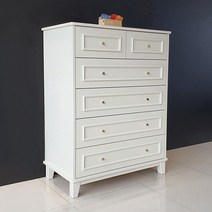 크리밍 웨인스코팅 5단 원목 서랍장 화이트