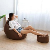 빈백 1인용소파 1인용빈백 야외빈백 빈팩 빔백 1인용리클라이너소파 콩 가방 의자 싱글, 브라운 수집 및 구매보내기 (베개 + 페달 동일), 110x120cm