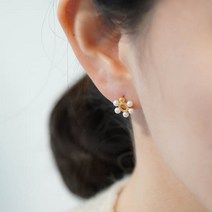 [올은주얼리]실버925 스와로브스키 진주 은볼 육각형 귀걸이