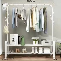 다용도 행거 2단형 100cm 옷걸이 철제 이동식 옷행거 원룸, 화이트