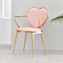 북유럽 벨벳하트 화장대의자 골드 등받이 공주 하트의자 소파전문매장 세스카체어, 핑크 방석