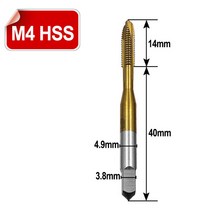 티타늄 코팅 스레드 테이핑 드릴 미터법 HSS 나선형 홈 붙이 기계 나사 탭 뾰족한 MAHCINE 금속 M3 M4 M5 M6 M8, Machine Tap M4