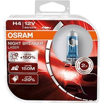 OSRAM NIGHT BREAKER LASER H4 밝기 150% 증가 할로겐 헤드라이트 전구 64193NL-HCB 12V 자동차 듀오 박스(전구 2개)-37761, 나이트 브레이커 레이저, 듀오 박스