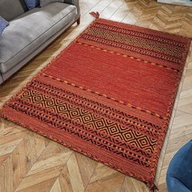 INDIA LIVING Collection 전통적인 부분 러그 2.4 x 3m(8 x 10피트) 브라운 모로코 보헤미안 부족 디자인 흘리지 않고 관리가 쉬운 거실 침실 다이닝 홈