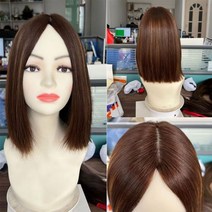 여성컷트머리 앞머리가발 정수리 올림 부분 짧은 밥 인모 가발 여성용 하이라이트 실크 탑 유태인 스트레이트 토퍼 유러피안 헤어 가발282336, Medium Cap