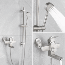 [샤워기수전세트] 스테인리스 샤워기 수전 욕조 욕실 샤워수전 무광 벽붙이 샤워세트 스텐, SQS01se