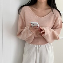 드레스날다 봄바람살랑 베이직 여리핏 브이넥 크롭 니트