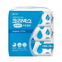 크리넥스 수앤수 코튼클린 오리지널 물티슈 캡형, 80매, 6개