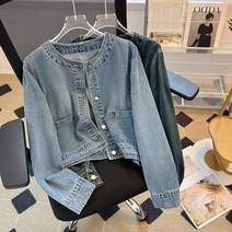 Ycbefor 여성 봄 가을 청자켓 노카라 숏 데님 코트상의