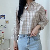 (세일) 거즈 크롭 긴팔 체크 남방 B 1164