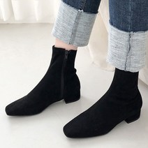 데이프릴 스퀘어 인조가죽 수제화 삭스 스판 앵클부츠 3cm