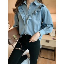 코디하기 좋은 데일리 코디룩 단정하고 세련된 블라우스 셔츠 2020 핫 여성 스위트 데님 셔링 루즈