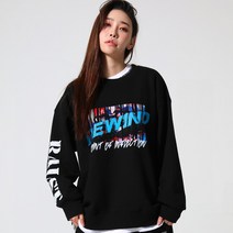 바우스트 크랙 디지털 나염 오버핏 블랙 여자 맨투맨 스웻셔츠