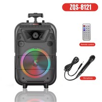 마이크 스피커 휴대용 캠핑 행사용 8 인치 큰 블루투스 고전력 블루투스 열 서브 우퍼 led 조명 가라오케 tf aux 원격 제어 상자, ZQS-8121, 01 ZQS-8121