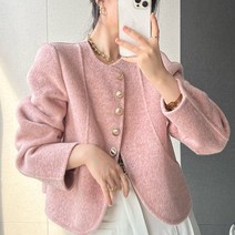 JUSTFEELING 봄신상 키작녀 고급스러운 력셔리 핸드메이드코트 트위드 숏 모직코트 우아한 예쁜 자켓