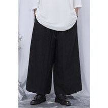 남성 봄과 가을 패션 편안한 나인 포인트 루즈 블랙 와이드 레그 바지 린넨 캐주얼 바지 남성