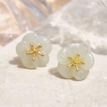 리즈타라 실버 925 플라워 천연 옥 귀걸이 은 비취 원석 볼드