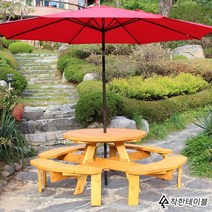 착한테이블 고급 원형 야외테이블 원목 8인 파라솔 별매 정원 탁자 야외용 피크닉 베란다, 도토리색