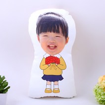 꽃을든 아이 인형 사진 포토쿠션(여자) 대두 얼굴 어버이날