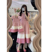 프렌치 엄마와딸 커플룩 배색 리본 프린세스 스커트 여름 패밀리룩 날씬해 보이는 원피스 트렌드