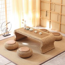 라탄 좌식 티 테이블 의자 세트 베란다 다다미 다도 낮은 테이블, A 테이블 + 의자 4개