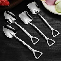 9 조각 삽 스푼 포크 삽 커피 스푼 삽 핸들 디저트 스푼 아이스크림 스푼 삽 모양 포크 과일 포크, silver