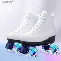 롤러스케이트 LED 인라인 롤러슈즈 공용 스피드, 35, 화이트+스팽글+보조가방