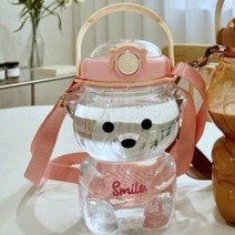 물병 스트랩 곰돌이 물통 어린이집 빨대 보틀 유얼즈, 핑크, 1400ml