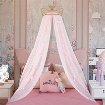 Wajade Princess Bed Canopy for Girls Pink Chiffon Metal Crown Bed Curtain Drapery Decorative Mosq, 1개